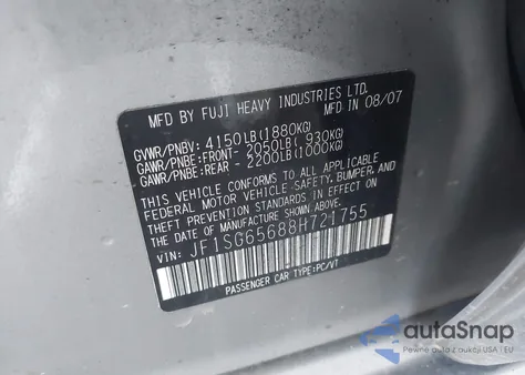 2008 Subaru Forester 2.5X from USA, damaged, VIN JF1SG65688H721755